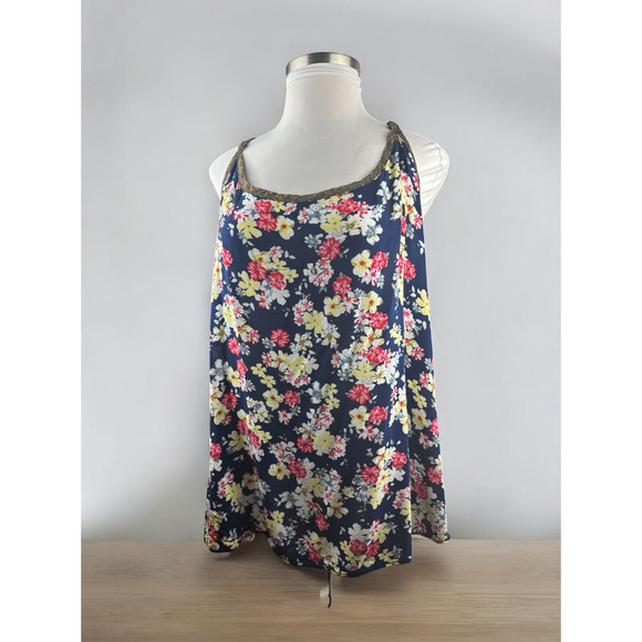 torrid Tops - Torrid Lace Back Cami Top Navy Blue Multi-Colored Floral Print Plus Size 5 5X
